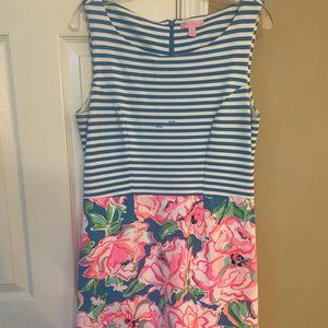 RARE Lilly Pulitzer Juliana Dress, blue stripe, pink floral